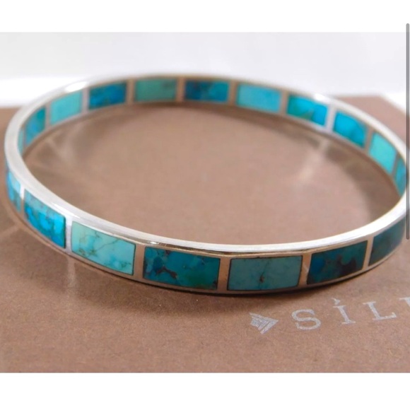 Silpada RARE Vintage Sterling
Silver Turquoise High Seas Inlay
Bangle Bracelet - Picture 8 of 10